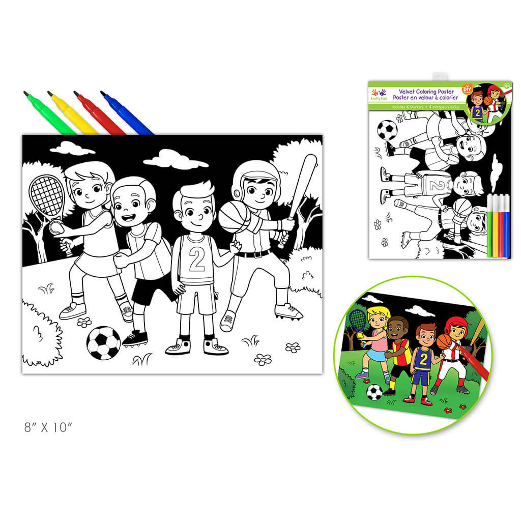 Krafty Kids Kit: Velvet DIY Coloring Poster with 4 Markers, Lil' Athletes