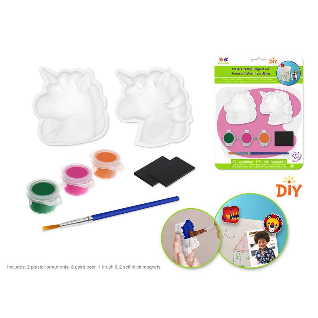 Paint -It Plaster Ornament Fridge Magnet Kit 2ct with13 Paint, Unicorn