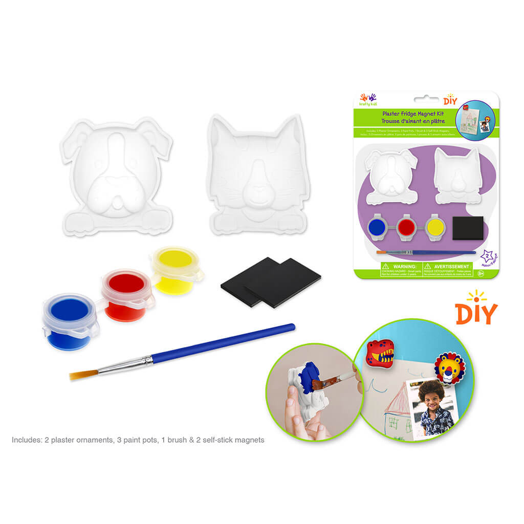 Paint -It Plaster Ornament Fridge Magnet Kit 2ct with 3 Paint, Pets