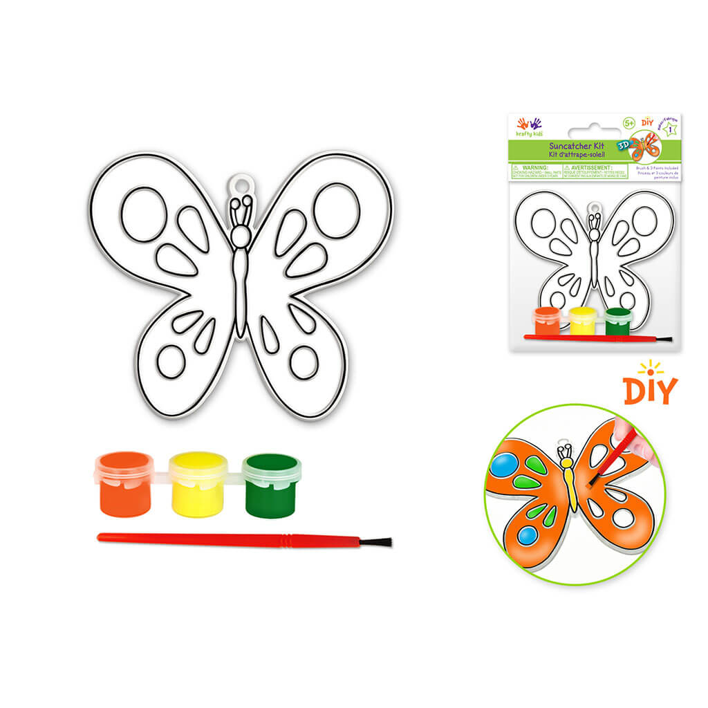 3D DIY 3.5in-4.3in Suncatcher with 3 Paints &amp; Applicator, Butterfly
