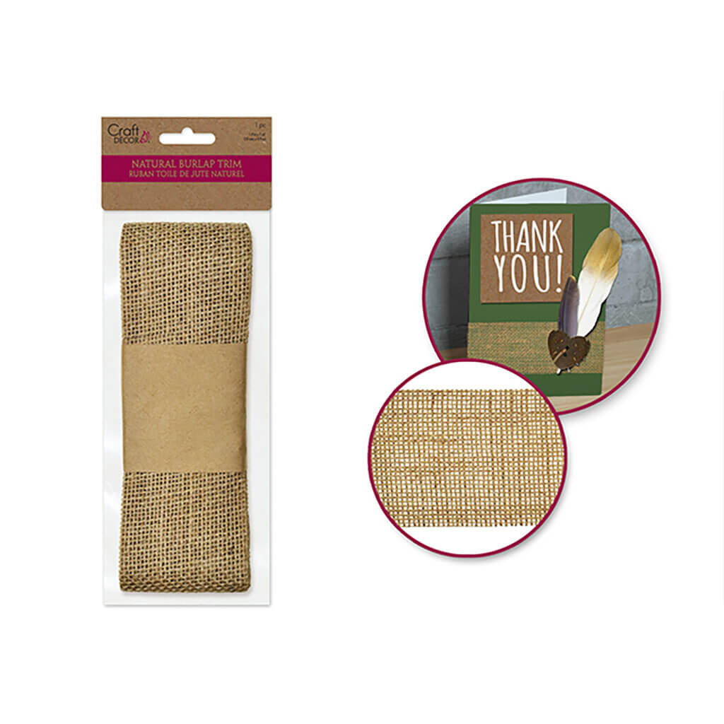 Craft Decor Ribbons: 6cm x 2m Natural Burlap Trim