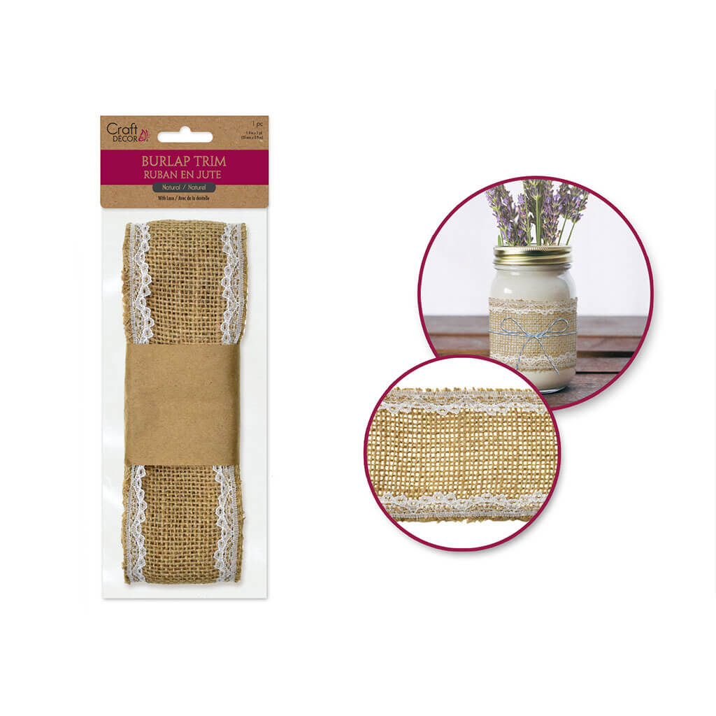 Natural Burlap Trim With Lace 6cm x 1.5m