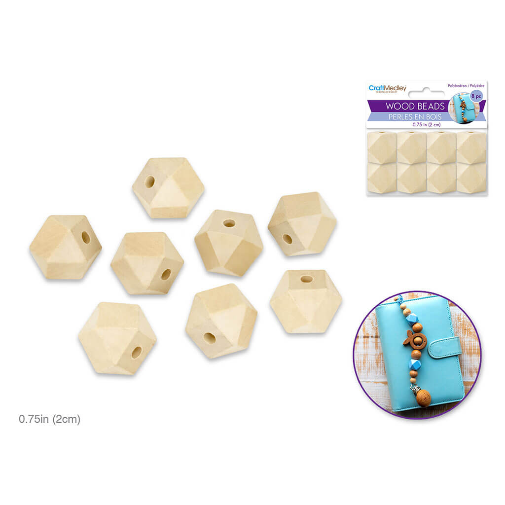 Polyhedron Beads 14 Sided 8pk 3/4in, Natural