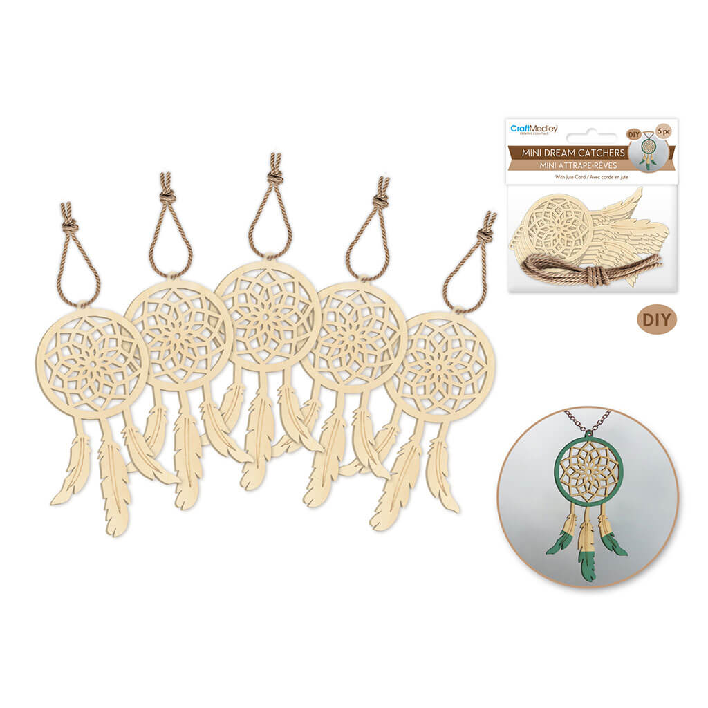 DIY Mini Dream Catchers x5 with Jute Cord, 1.9in x 3.5in