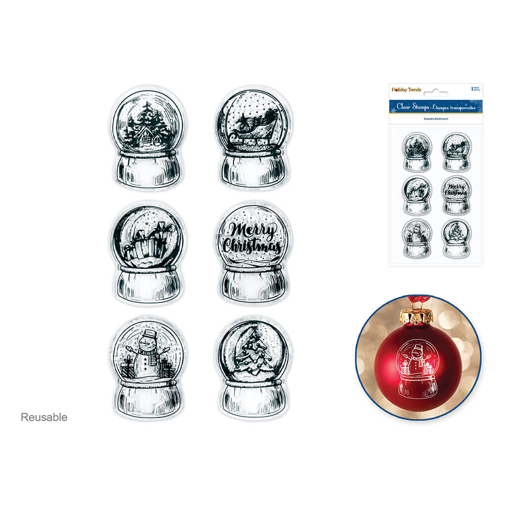 Holiday Trendz 4.3in x 6.3in Clear Stamps Reusable, Snow Globes