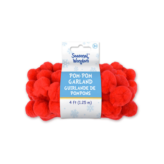Pom Pom Garland Acrylic Asst 3 Colors, 2.5cm x 1.25m