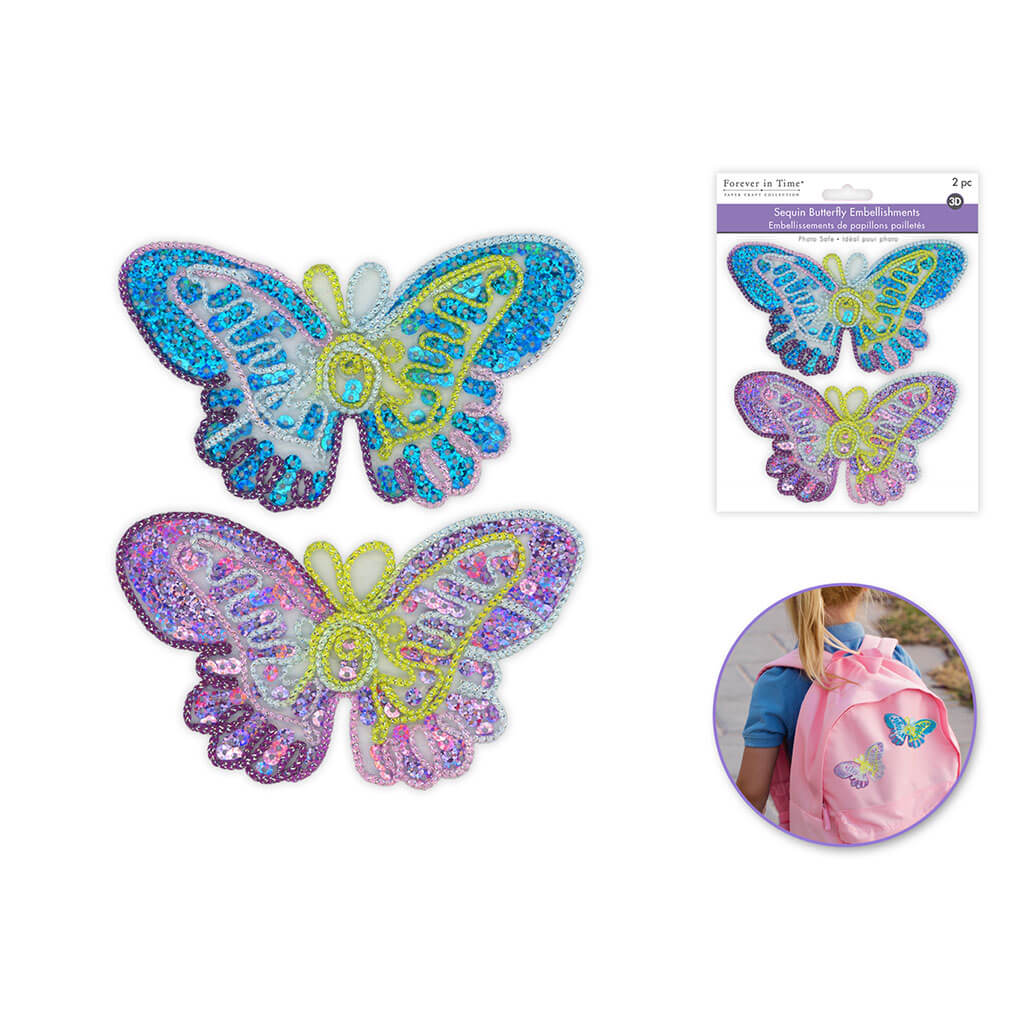 Sequin Butterflies 5inx 3in 2pc Asst