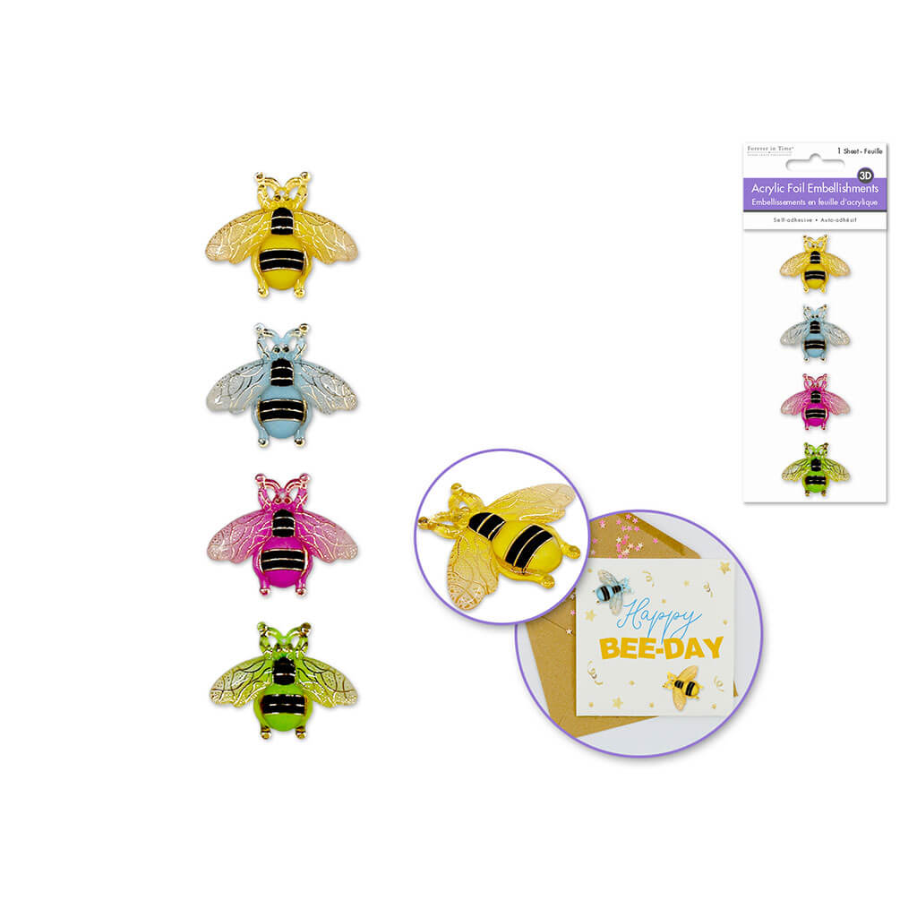 3D Acrylic Foil Embellishments Peel-n-Stick, Bee
