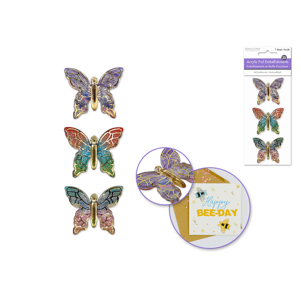 3D Acrylic Foil Embellishments Peel-n-Stick, Butterfly