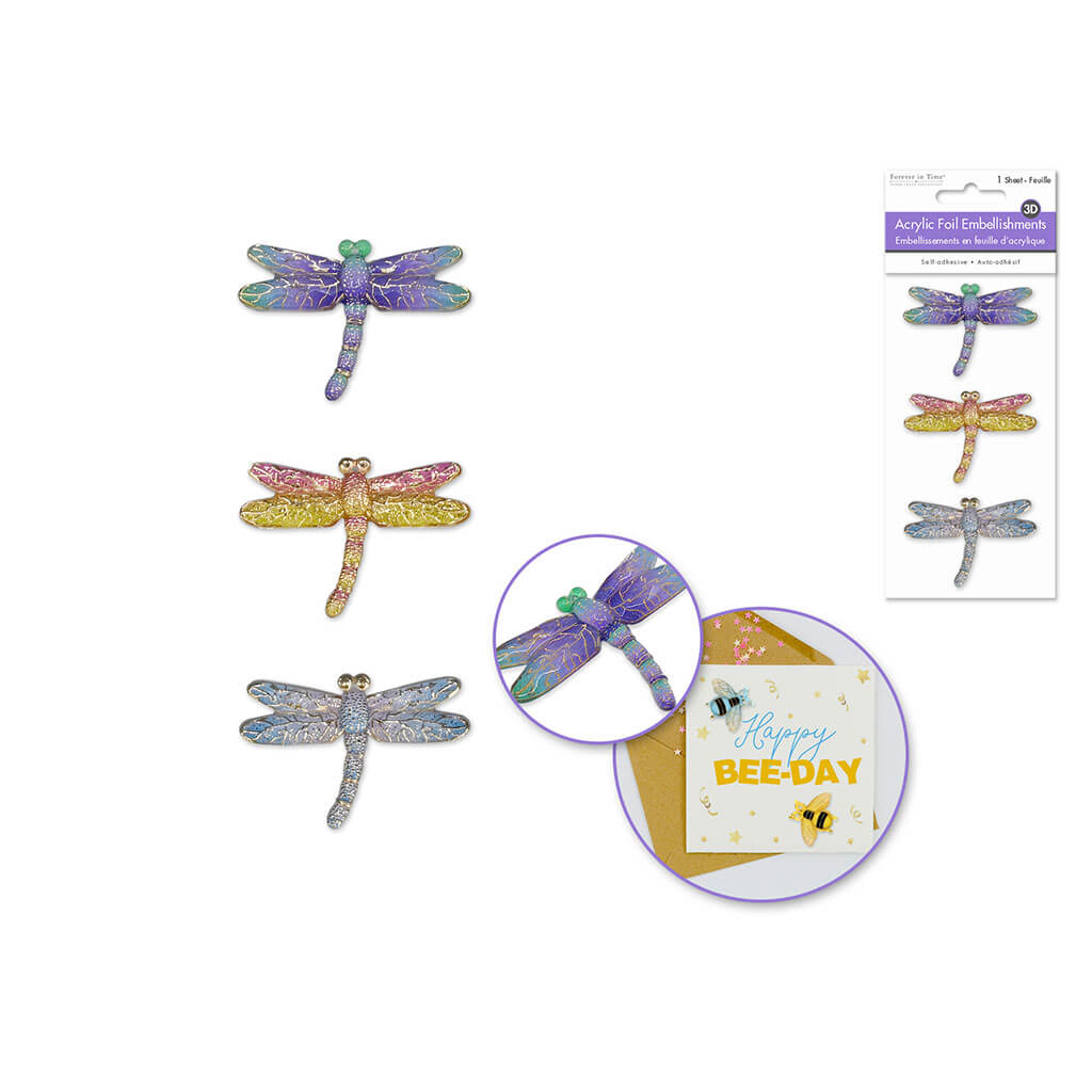 3D Acrylic Foil Embellishments Peel-n-Stick, Dragonfly