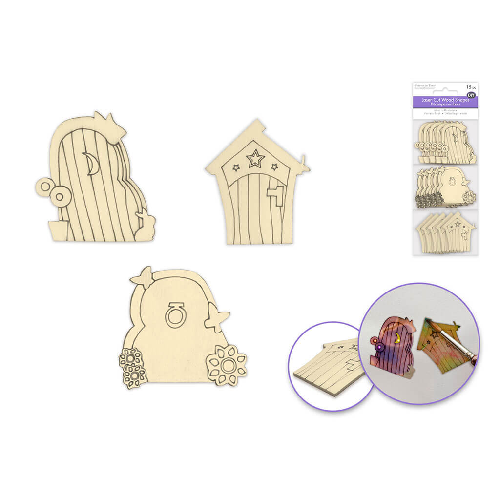 DIY Mini Wood Laser Cut-Outs x15, Fairy Door