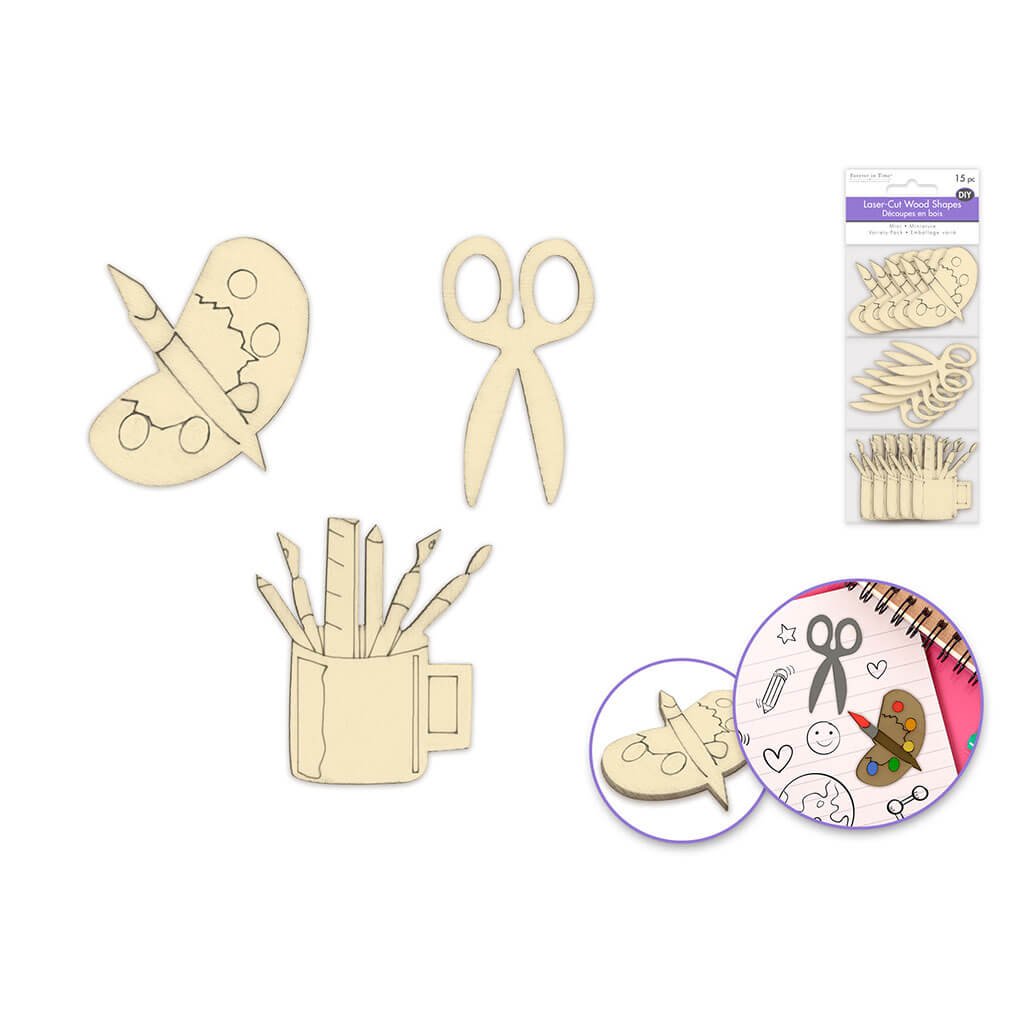 DIY Mini Wood Laser Cut-Outs x15, Time For Crafts