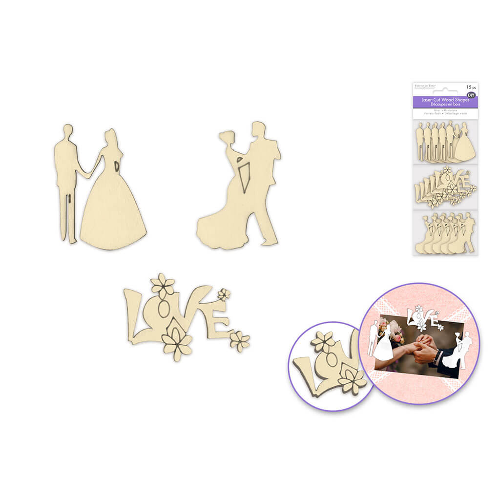 DIY Mini Wood Laser Cut-Outs x15, Bride's Wish