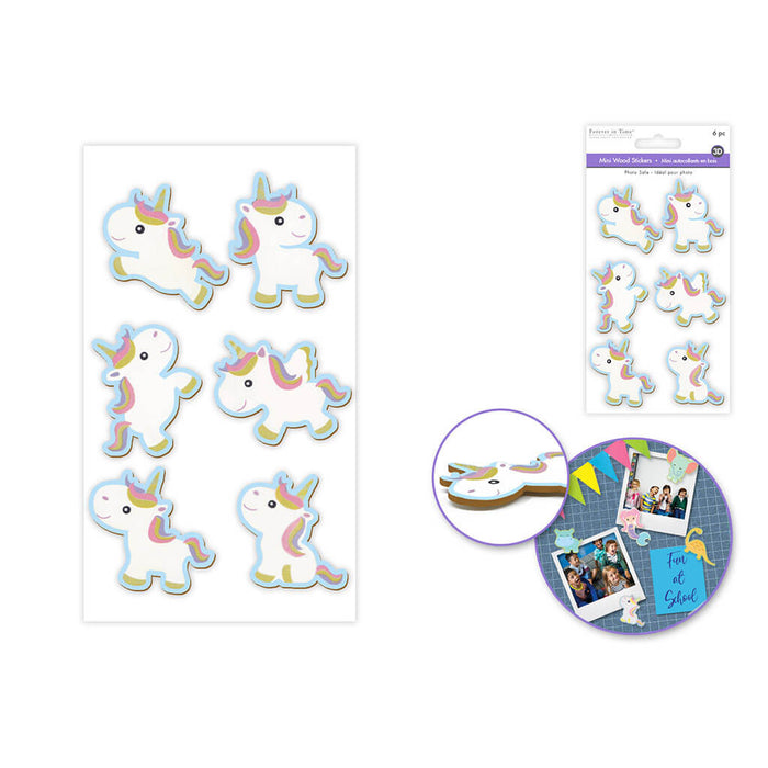 Painted Mini Wood Stickers 1.75in-2in 6pc, Unicorn
