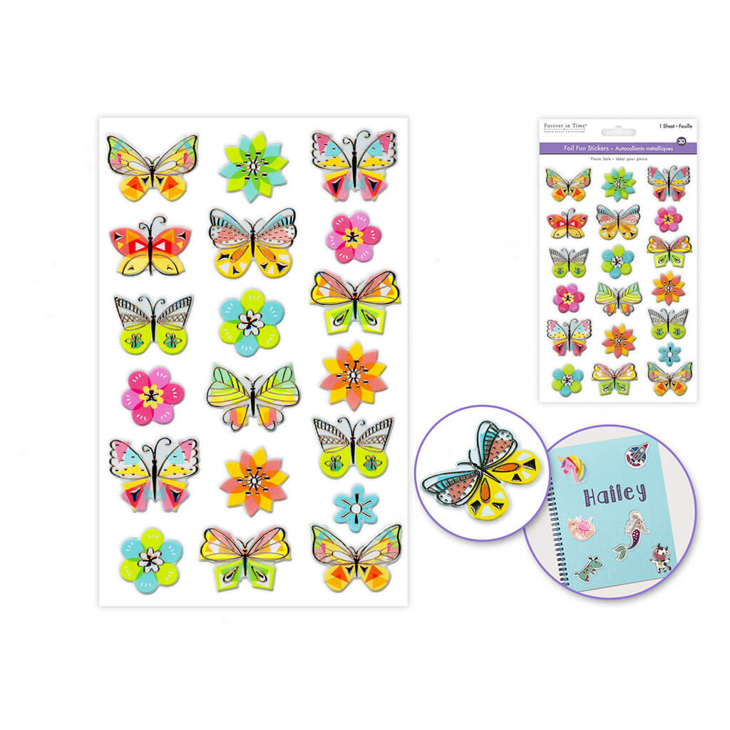 Paper Craft Sticker 5.5in x 8.3in Foil Fun, Butterfly Floral