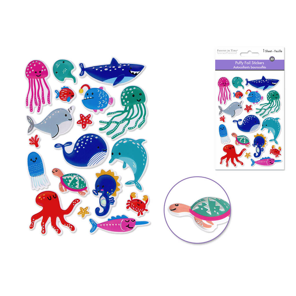 Paper Craft Stickers 4.3in x 6.1in Foil Puffy, Sea World