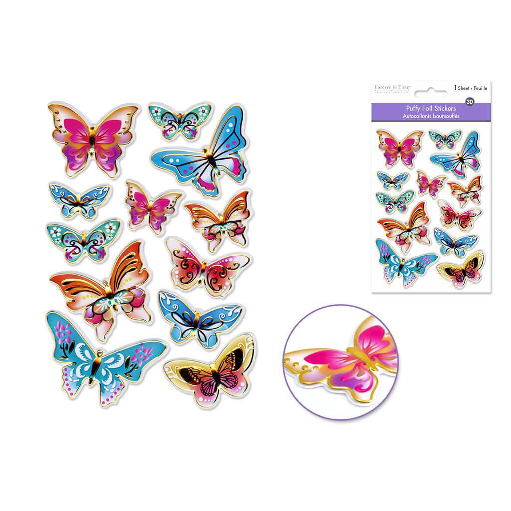 Paper Craft Sticker 4.3in x6.1in Foil Puffy, Fancy Butterfly