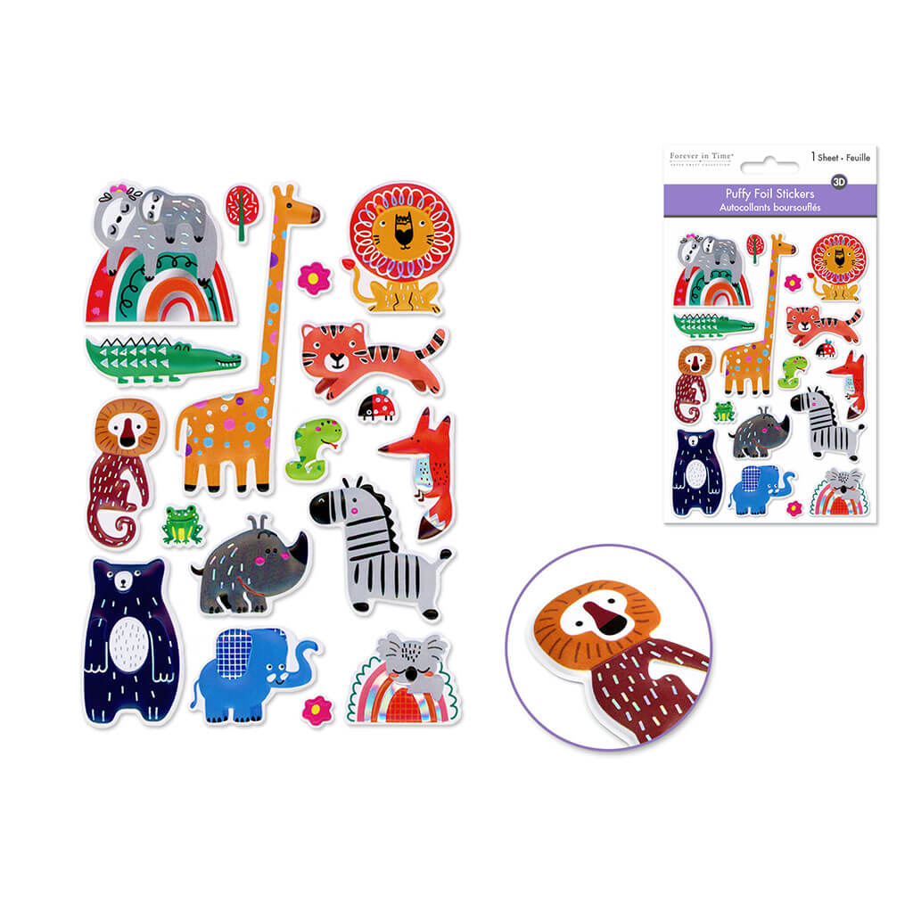 Paper Craft Stickers 4.3in x 6.1in Foil Puffy, Baby Animal