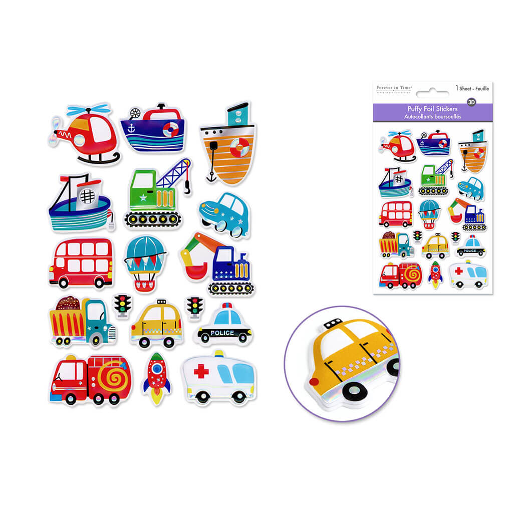 Paper Craft Stickers 4.3in x 6.1in Foil Puffy, Transport