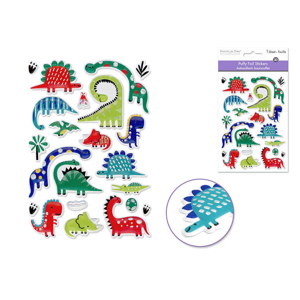 Paper Craft Stickers 4.3in x 6.1in Foil Puffy, Baby Dinos