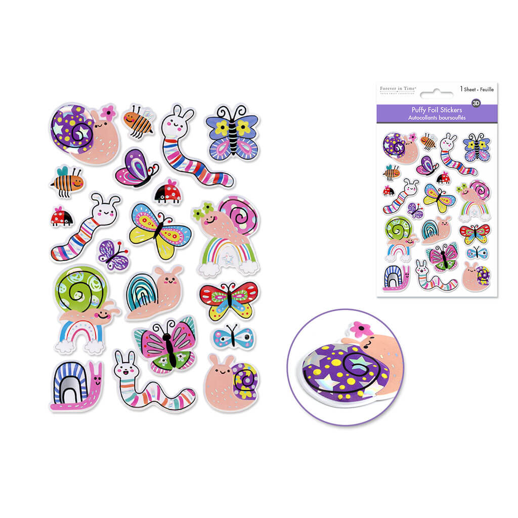 Paper Craft Sticker 4.3in x 6.1in Foil Puffy, Tiny Creatures