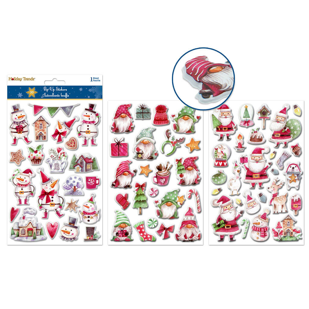 Holiday Sticker: 5.5in x 8.3in 3D Puffy Texture Effects Asst 16ea x 3styles