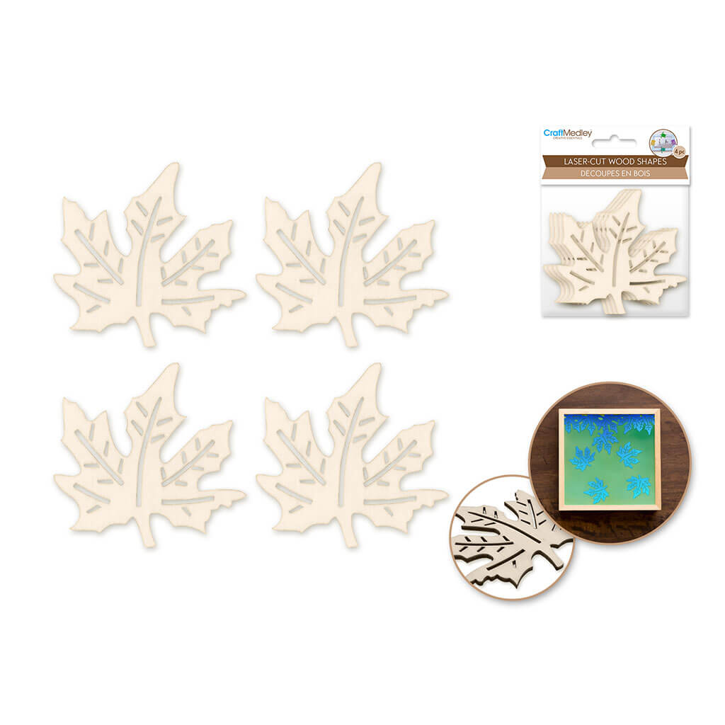 Laser Cut Ornate Wood Shapes 8cm x4, Maple Leaf