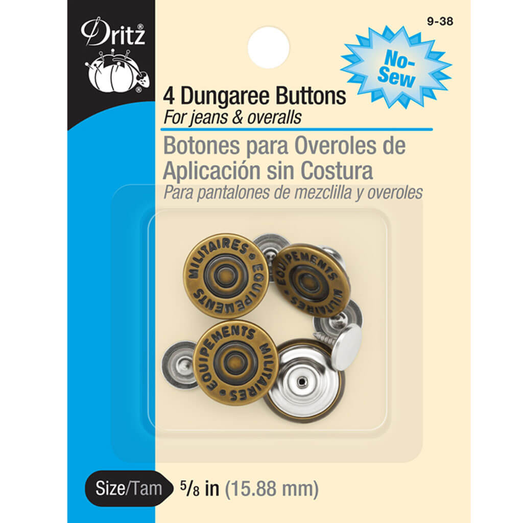 Dritz No-Sew Dungaree Buttons 5/8&quot; 4ct, Copper