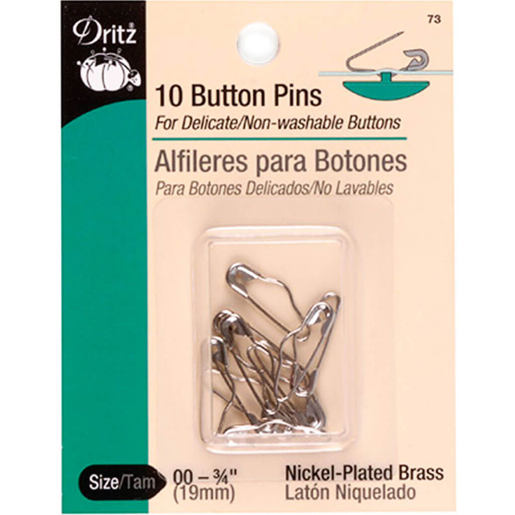 Dritz Button Pins 10ct, Nickel-Plated Brass Size 00