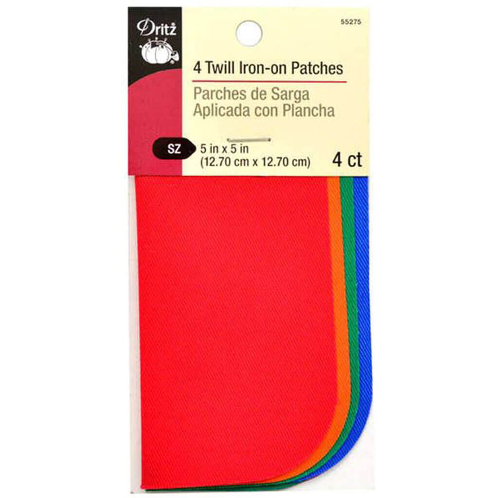 Twill Iron-On Patches 5in x 5in 4pc, Bright Assorted