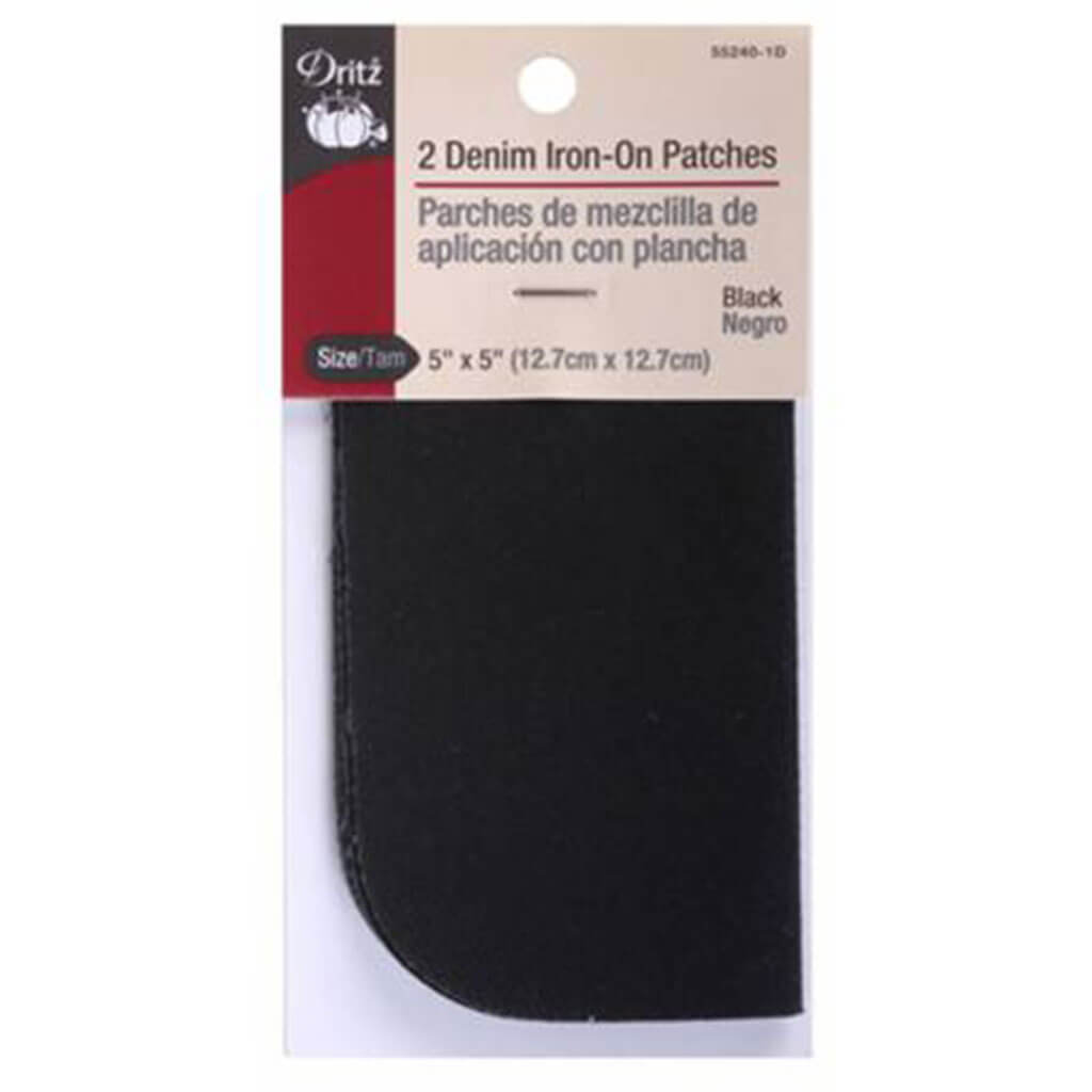 Dritz Iron-On Patches 5in x 5in Black Denim, 2ct