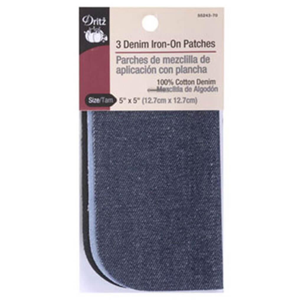 Dritz Iron-On Patches 5in x 5in Assorted Denim, 3ct