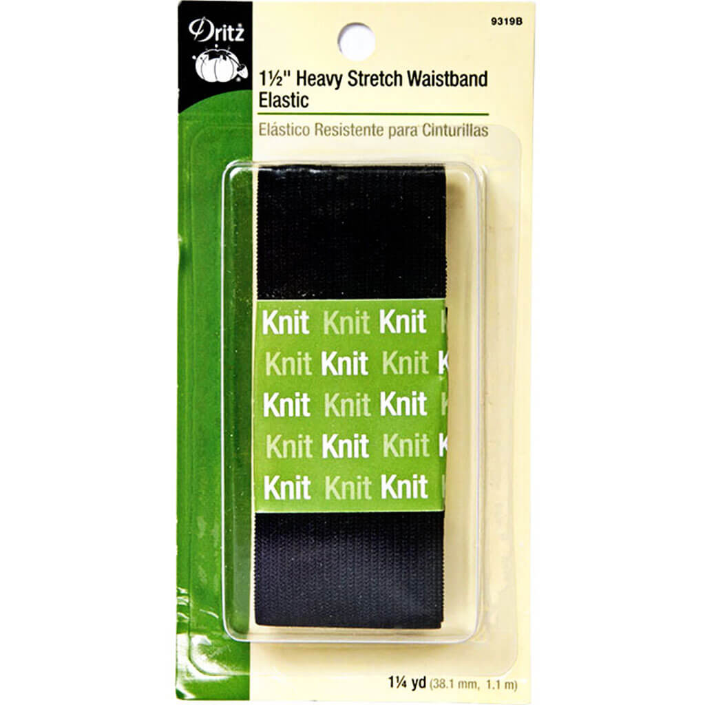 Heavy Stretch Waistband Elastic 1.5in x 1.25yd, Black