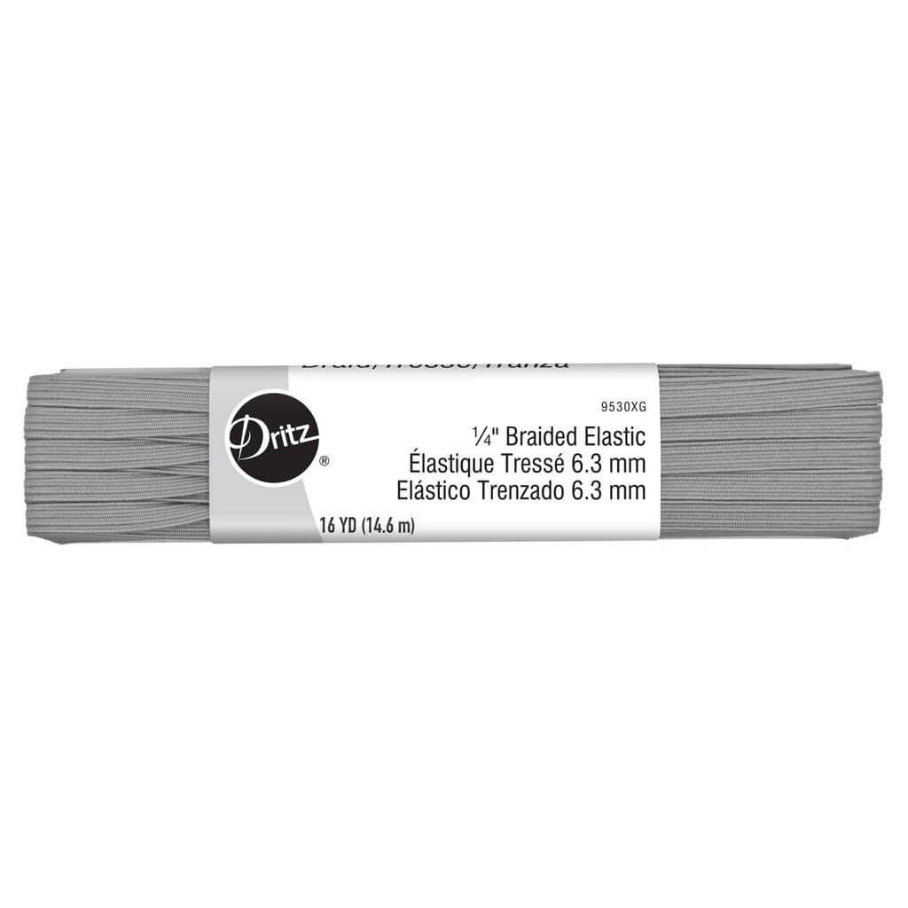 Braided Elastic 1/4in x 16yd, Gray