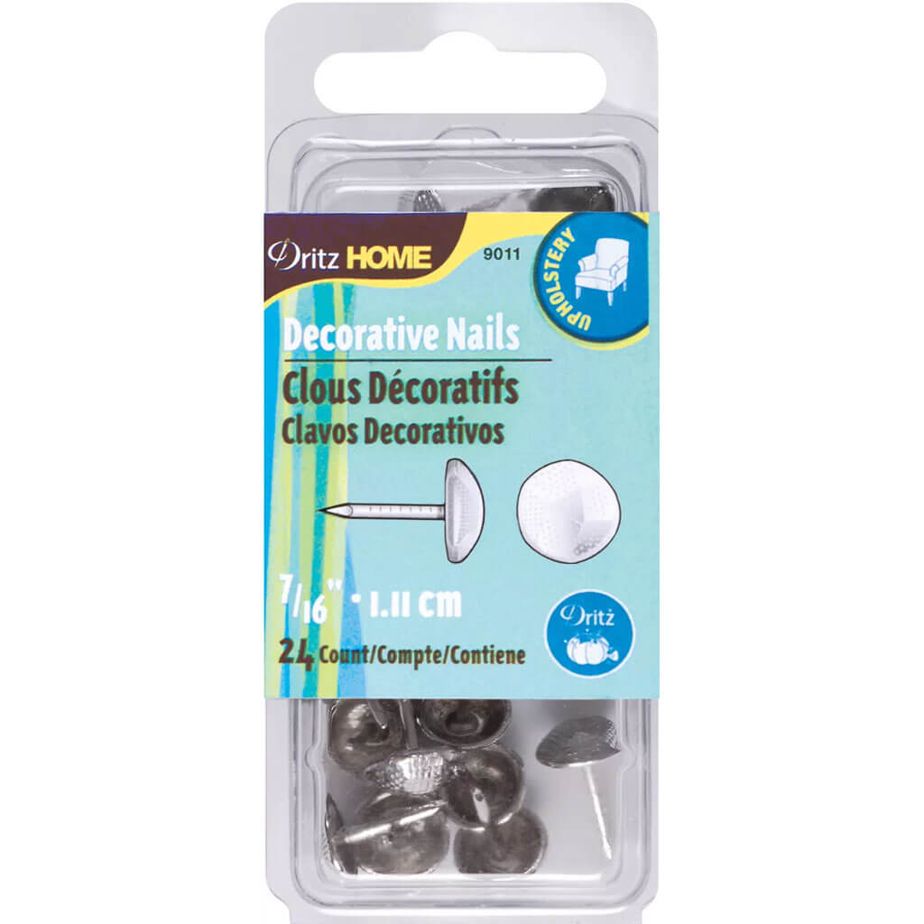 Dritz Home Decorative Nails 7/16" 24ct, Nickel Hammered Head