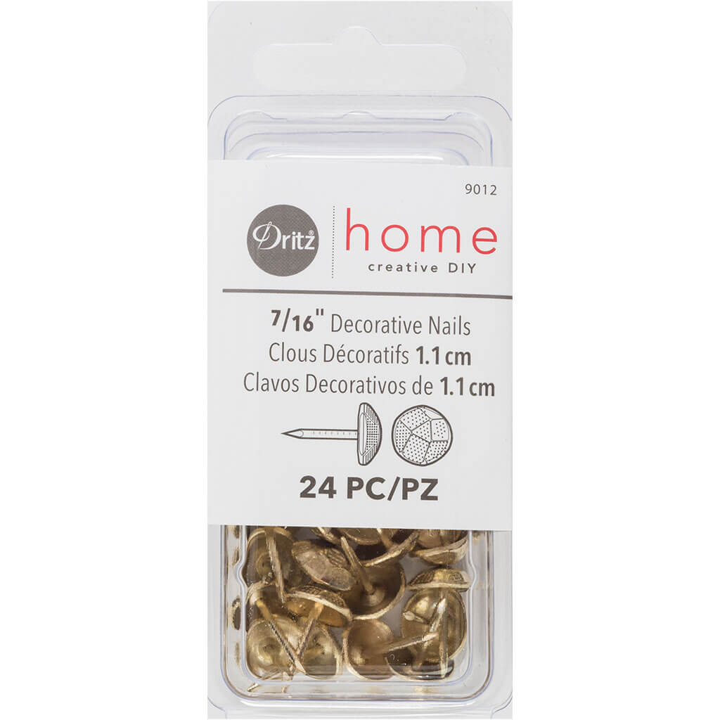 Dritz Home Decorative Nails 7/16&quot; 24ct, Gilt Hammered Head