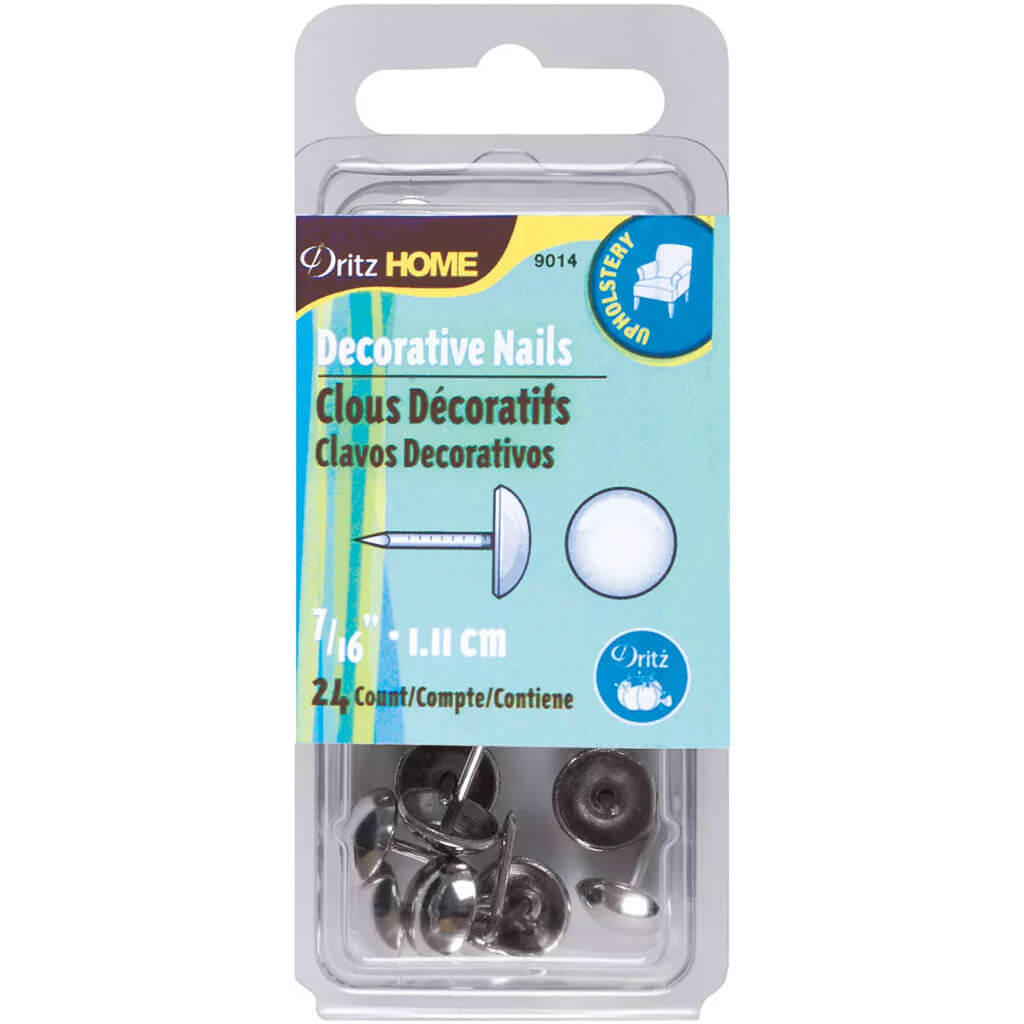 Dritz Home Decorative Nails 7/16" 24ct, Nickel Smooth Head