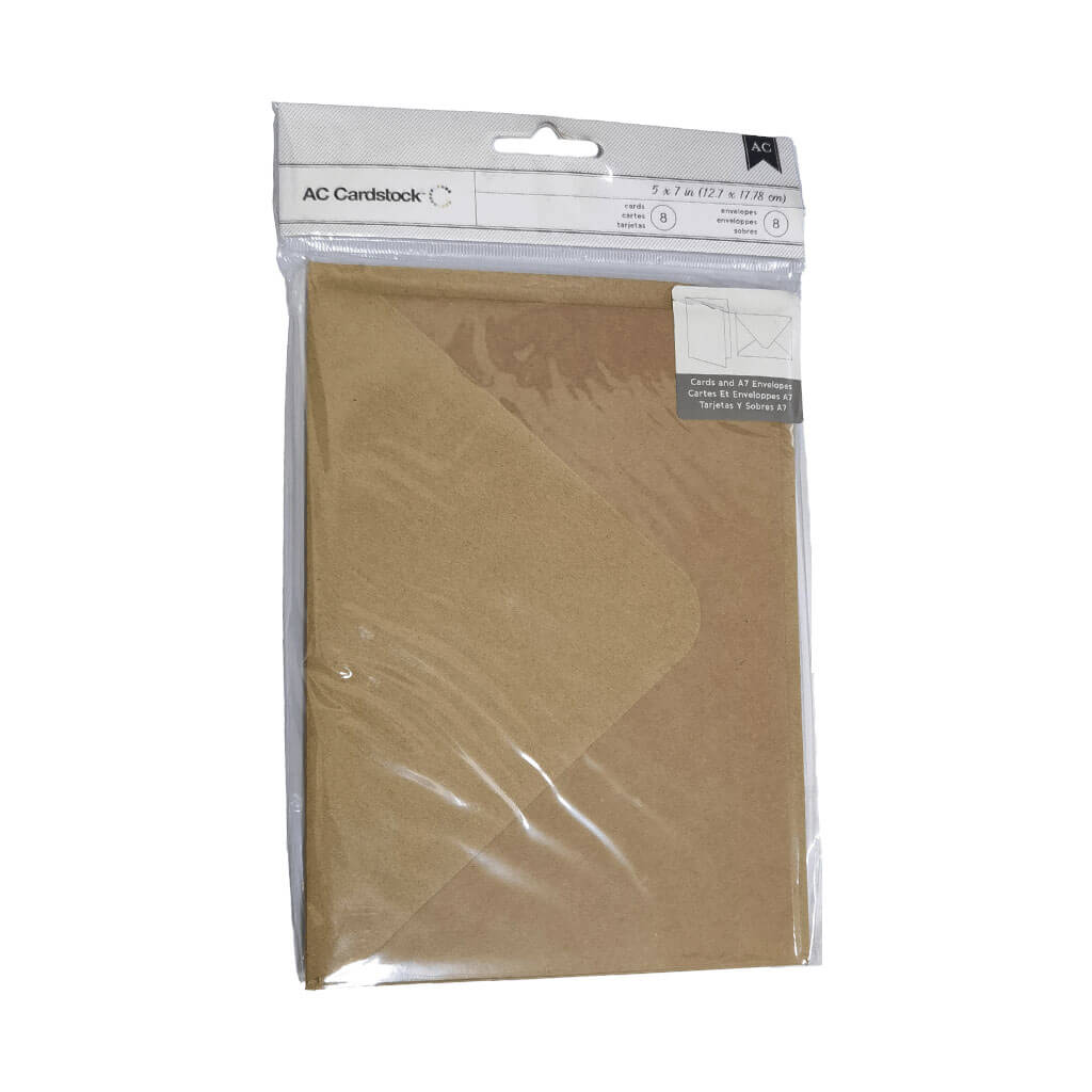 Cards &amp; Envelopes A7 Kraft 8pk