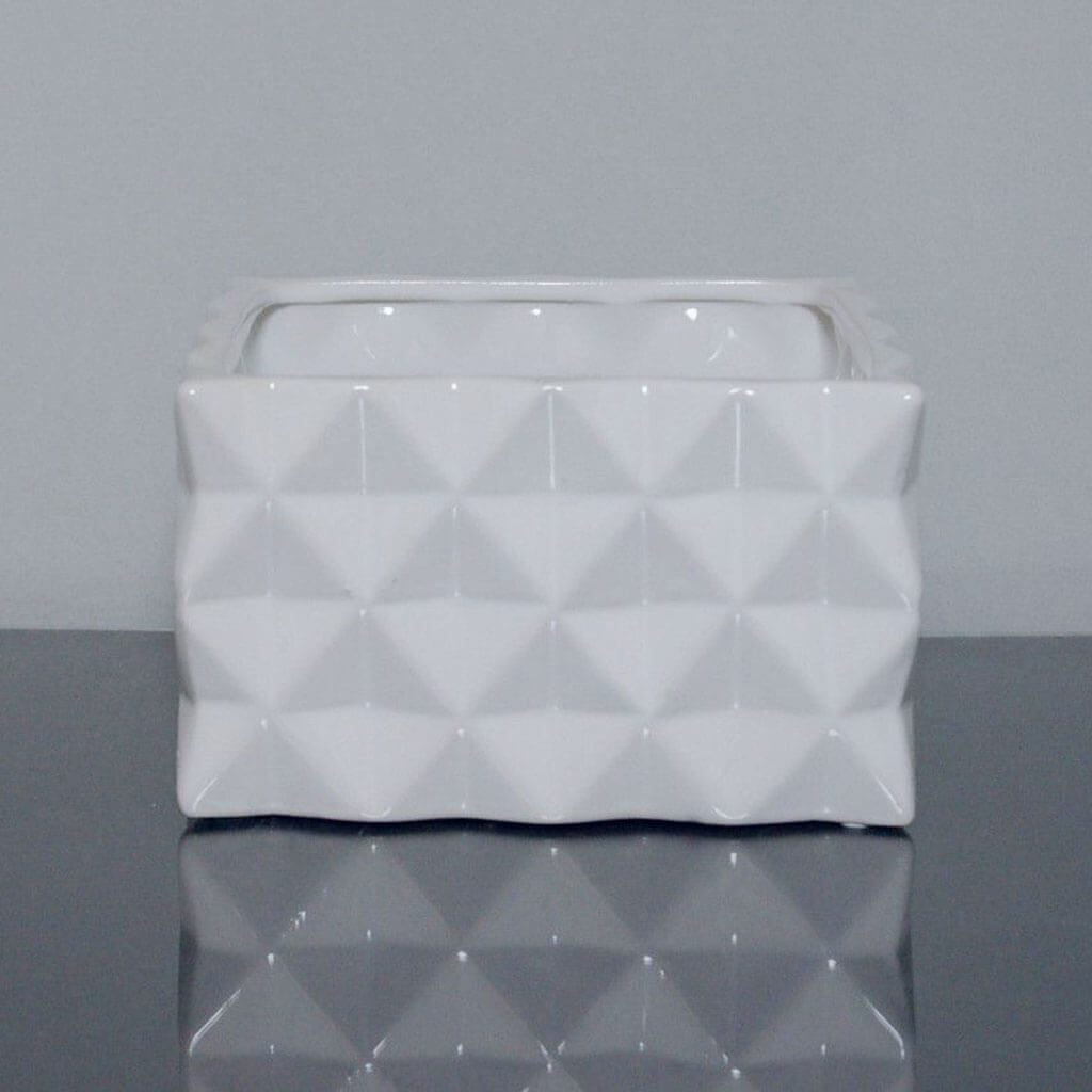 Ceramic Diamond Block Vase 6.5in x 4in, White