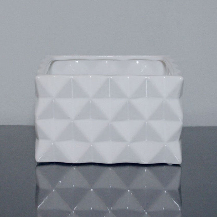 Ceramic Diamond Block Vase 6.5in x 4in, White