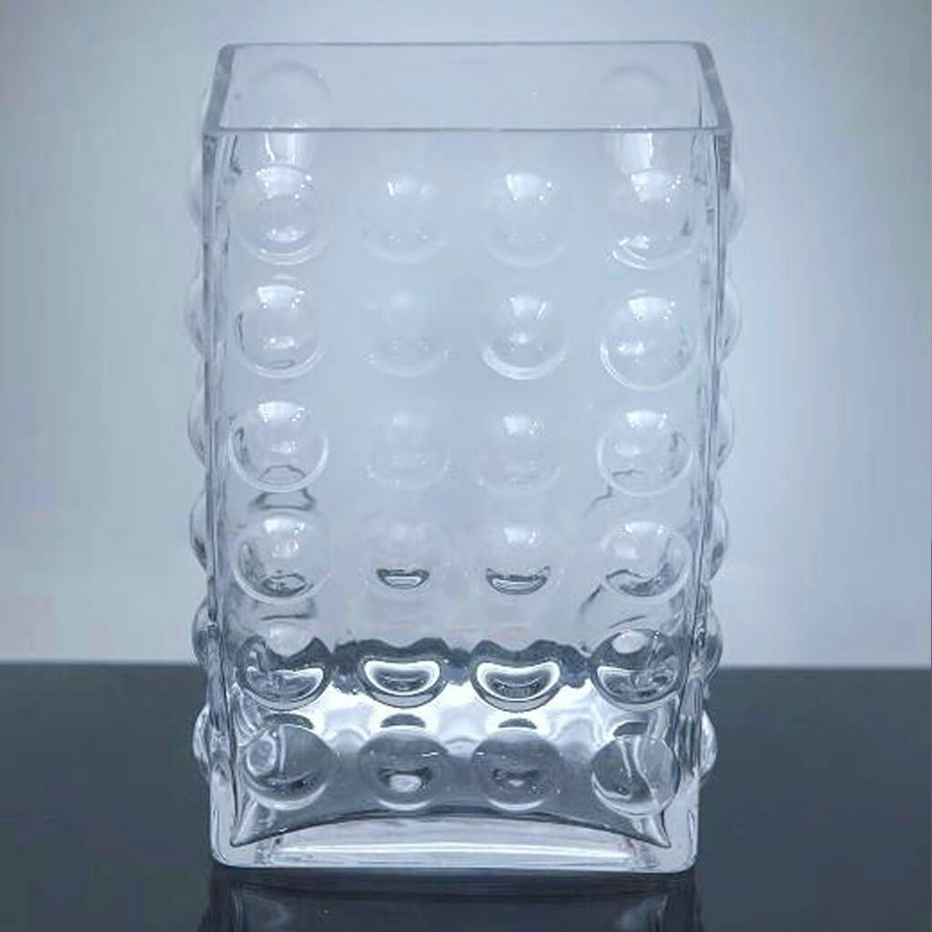 Block Bubble Glass Vase 4.5in x 3.25in x 8in