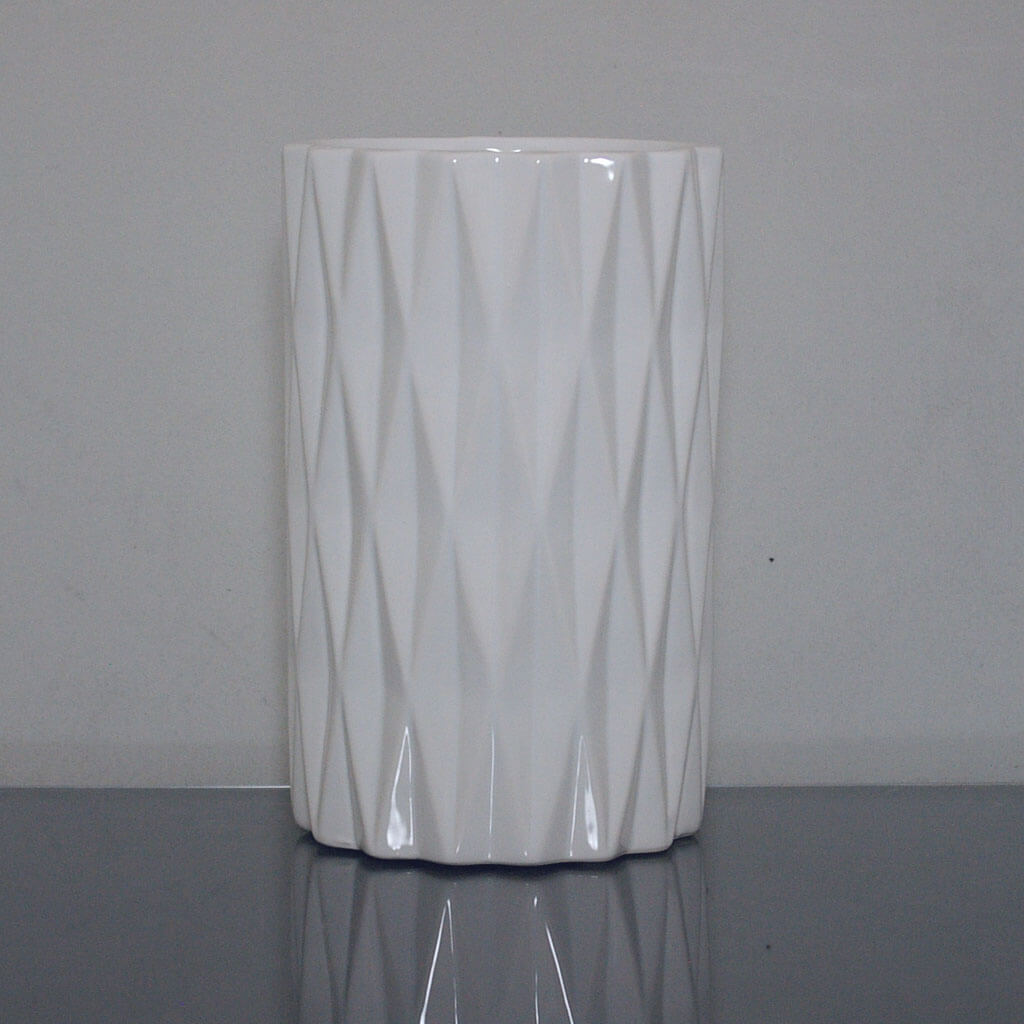 Ceramic Diamond Cylinder Vase 5in x 8in, White