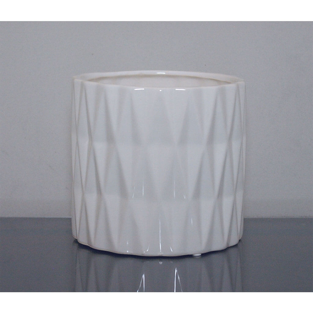 Ceramic Diamond Cylinder Vase 6in x 6in, White