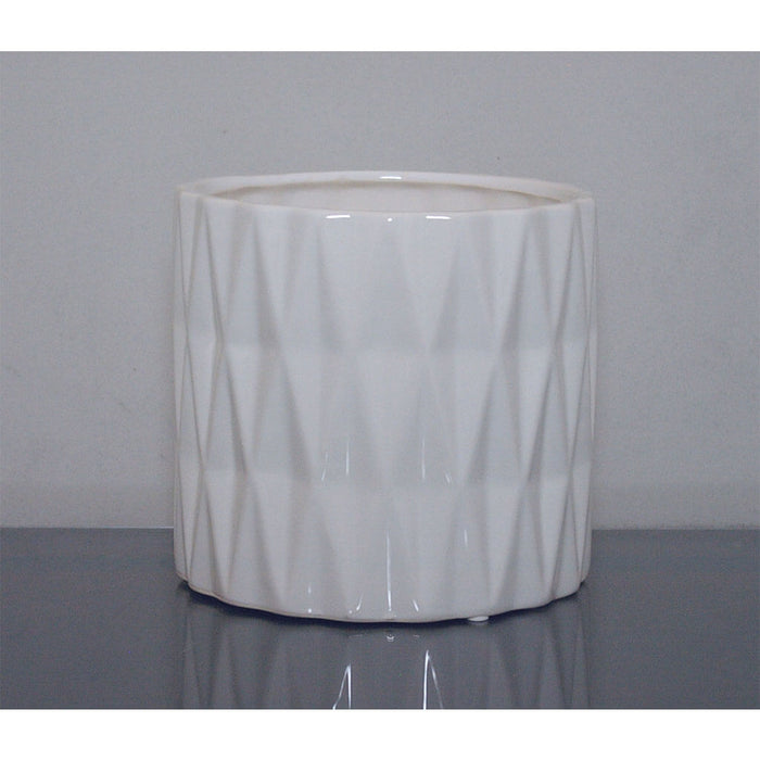 Ceramic Diamond Cylinder Vase 6in x 6in, White