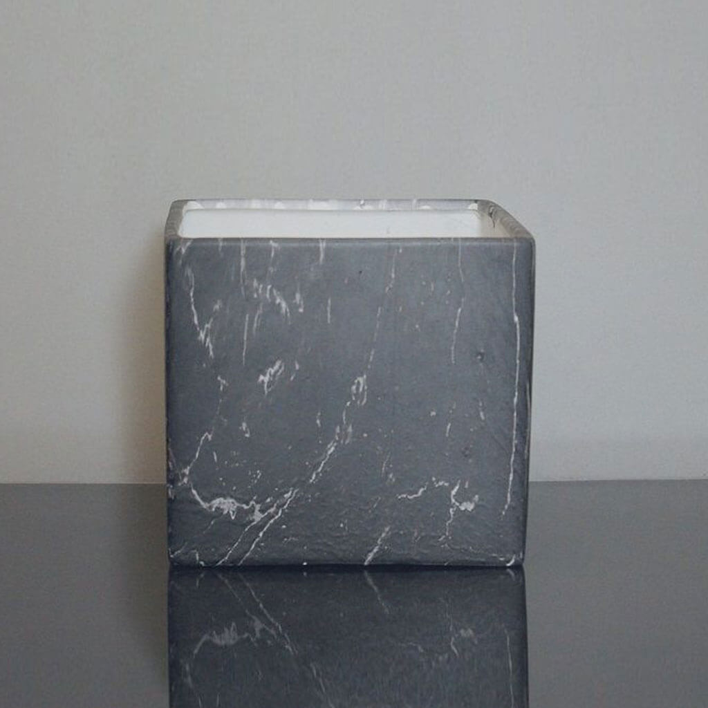 Ceramic Marble Cube Vase 6in x 6in x 6in, Grey