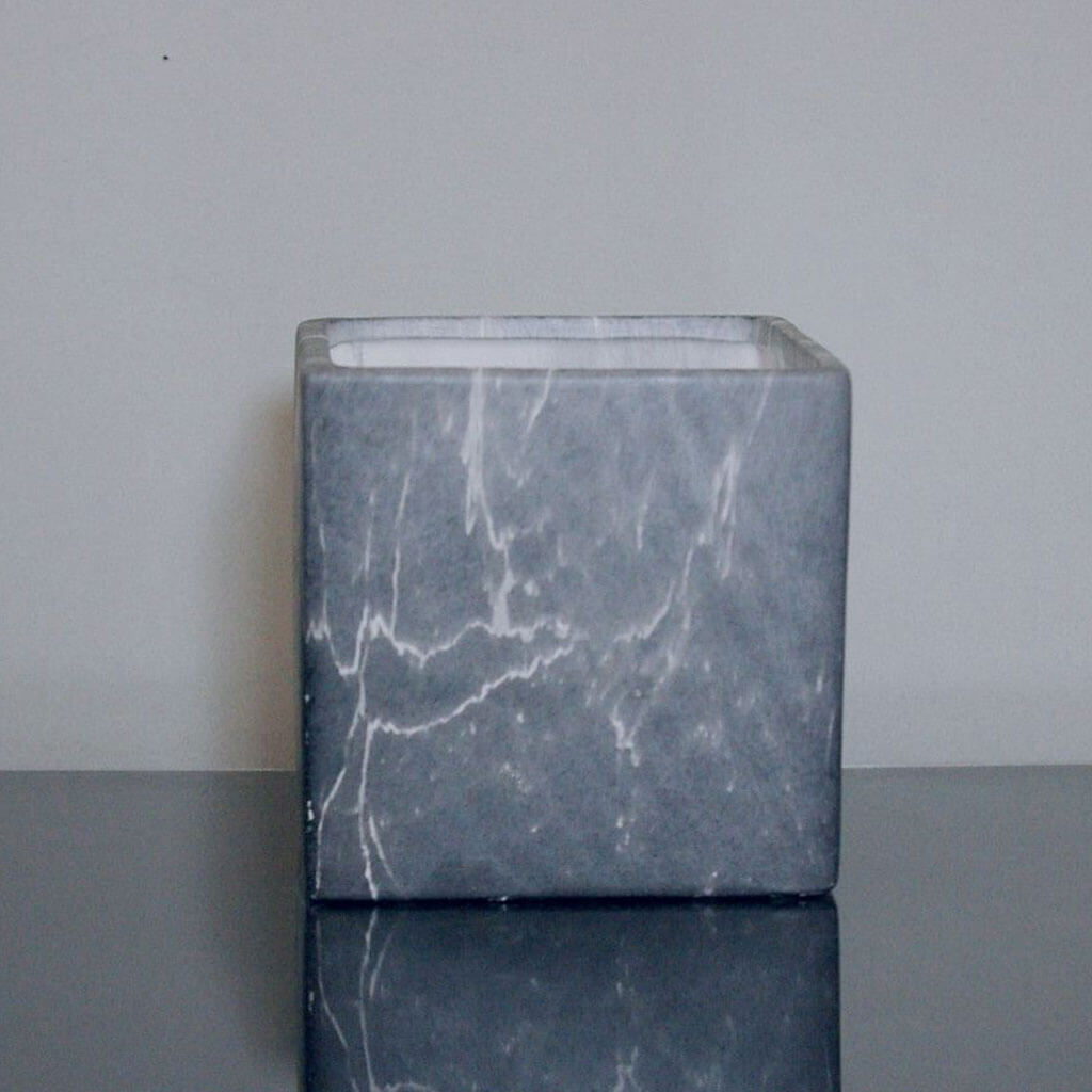 Ceramic Marble Cube Vase 5in x 5in x 5in, Grey