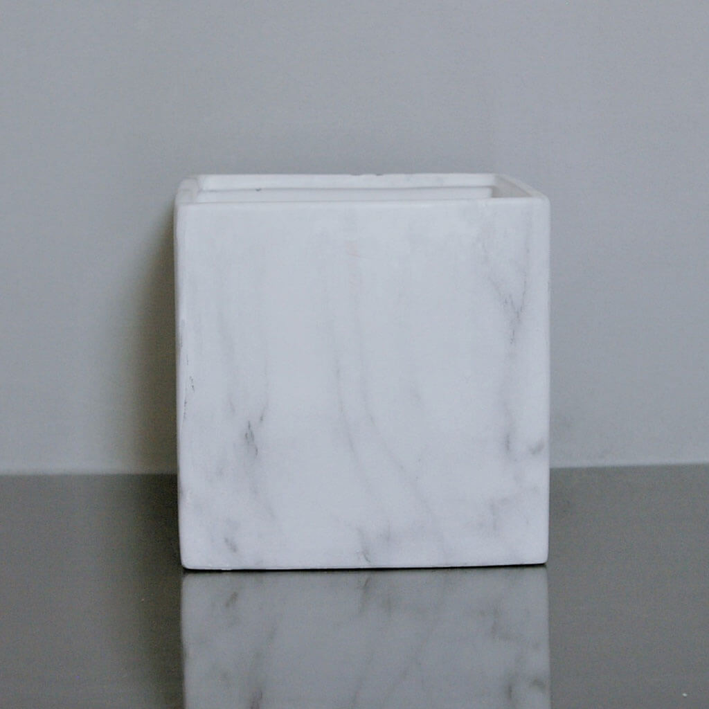 Ceramic Marble Cube Vase 6in x 6in x 6in, White