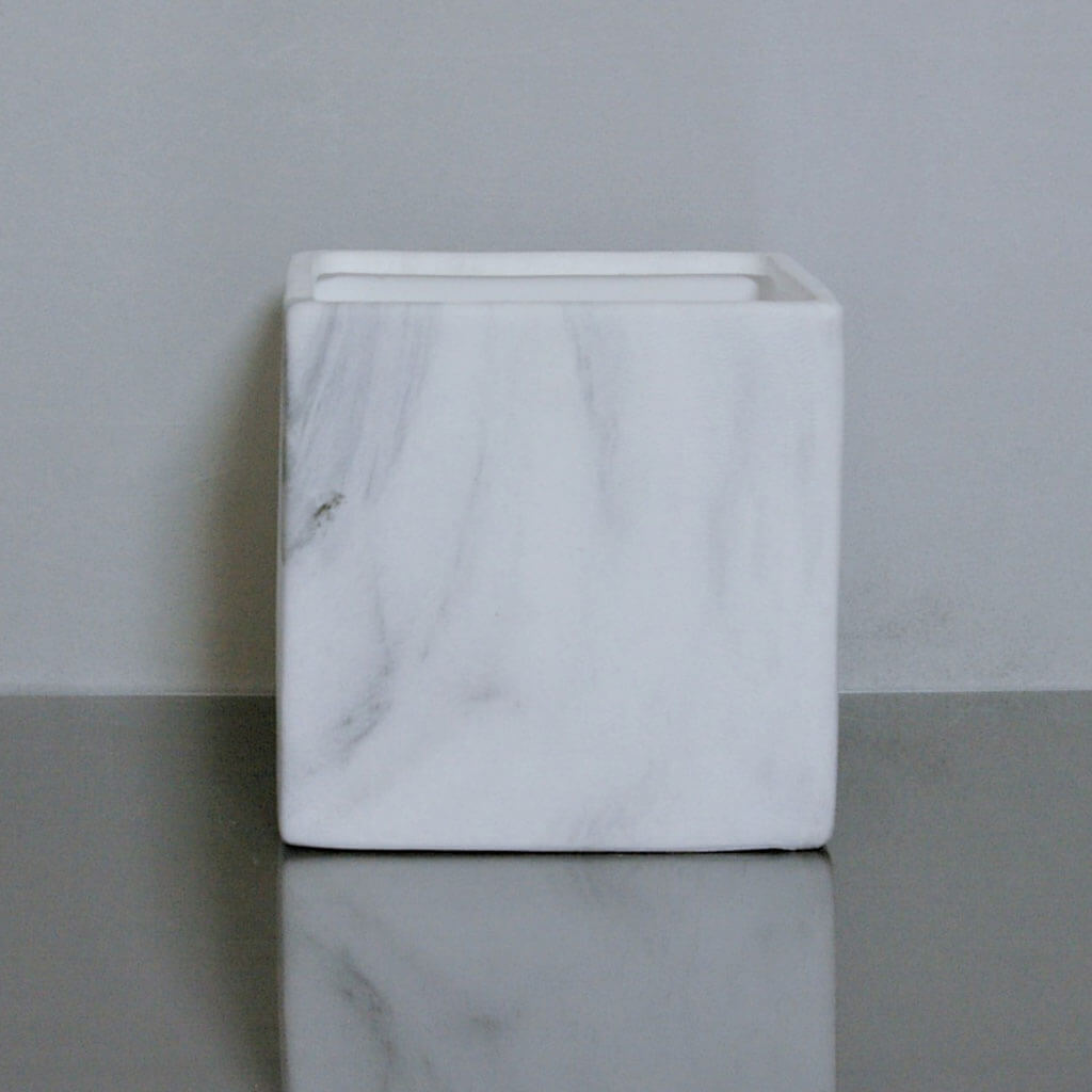 Ceramic Marble Cube Vase 5in x 5in x 5in, White