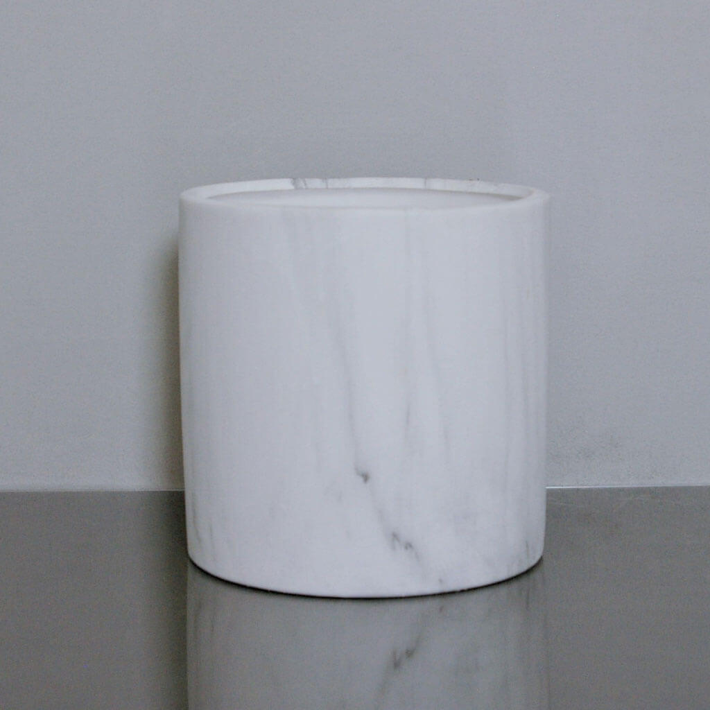 Ceramic Marble Cylinder Vase 6in x 6in, White