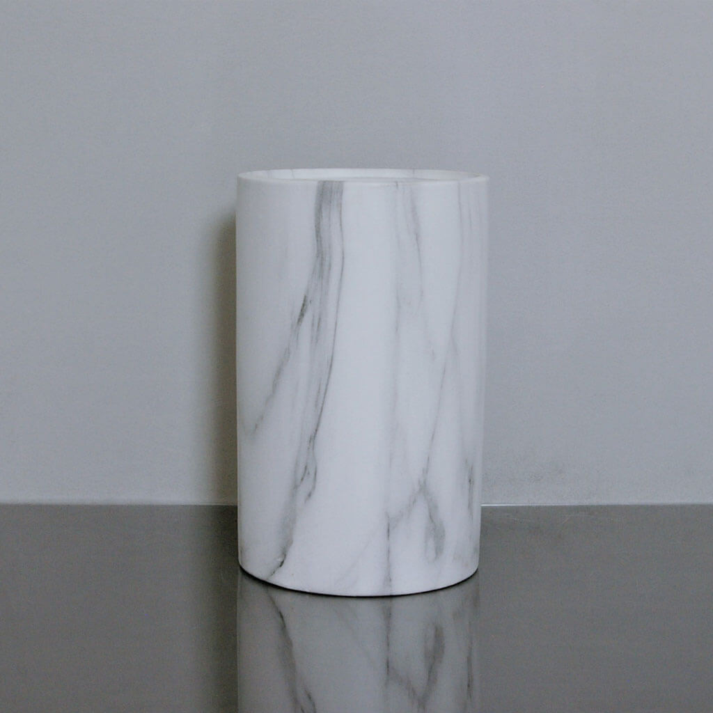 Ceramic Marble Cylinder Vase 5in x 8in, White